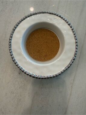White Ceramic Wine Bottle Holder with Silver Beaded Rim